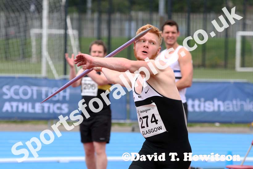 Greg Millar winner of the javelin at the Scottish Championships, Scotstoun  Stadium, Glasgow.